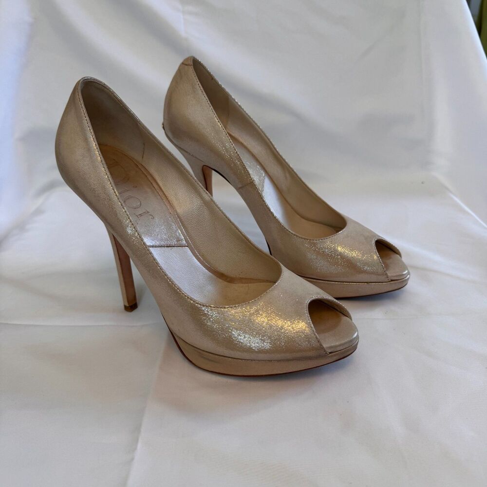 Dior Champagne Pearl Peep-toe Pumps Size 8 - Picture 2 of 8